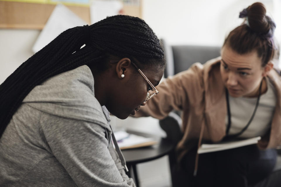 Bad school counselor making student feel bad