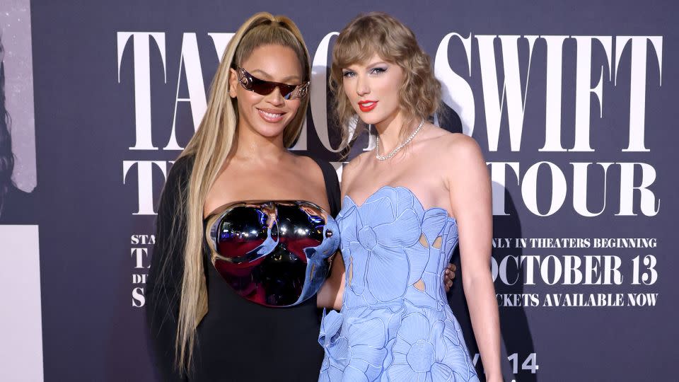 Beyoncé and Taylor Swift attend the "Taylor Swift: The Eras Tour" movie premiere. - John Shearer/Getty Images