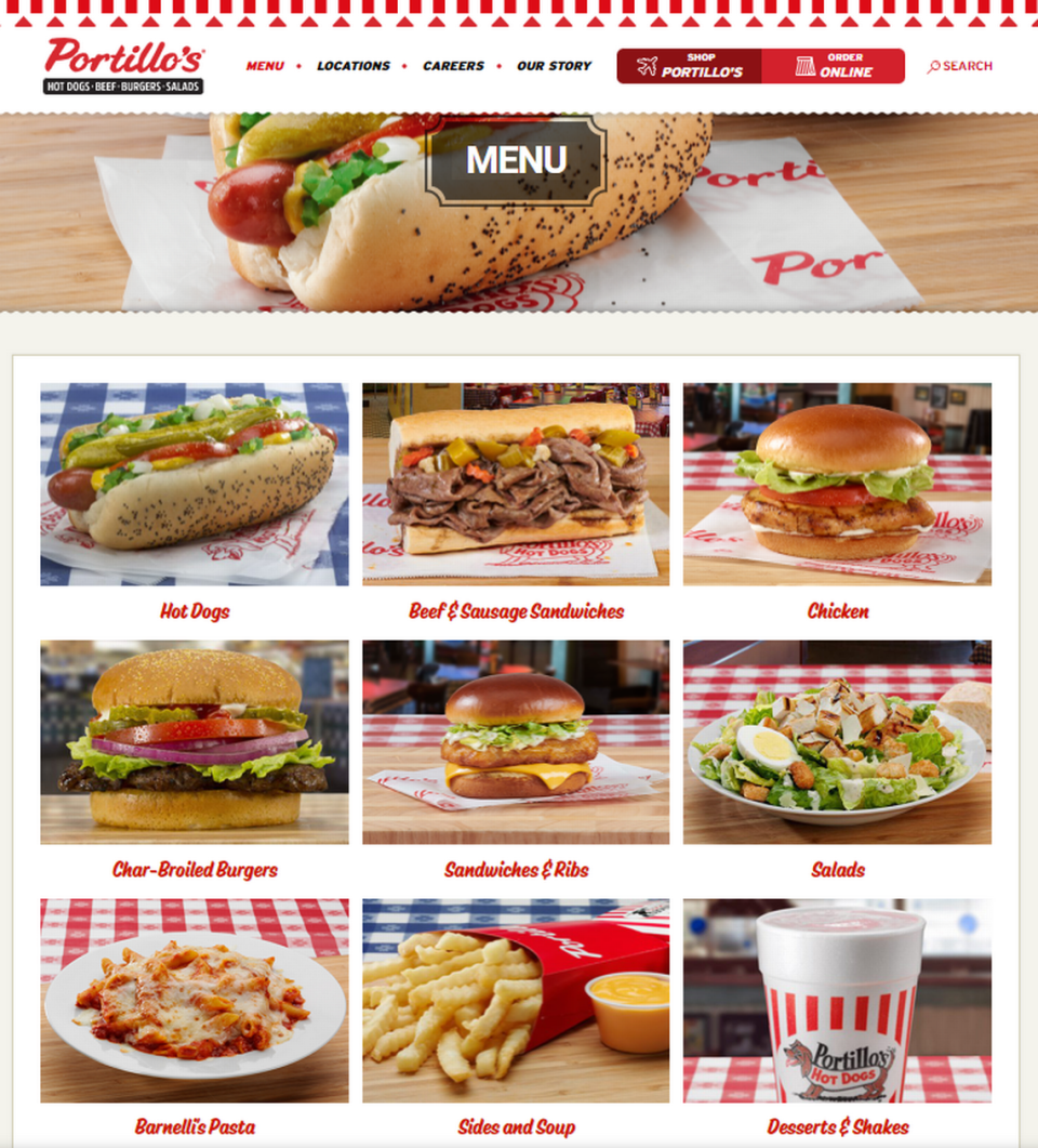 Portillo’s online menu. Screengrab