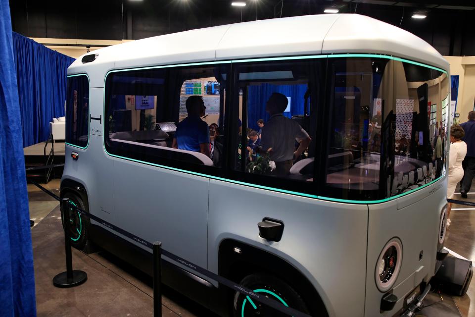A Holon Mover drew the attention of those attending the National Autonomous Vehicle Day event at the Jacksonville Transportation Authority's Test and Learn Facility. JTA has not yet selected what kind of automated vehicle the agency will use in its Ultimate Urban Circulator system using self-driving shuttles. The Holon Mover is an example of one brand of shuttle that's on the market.