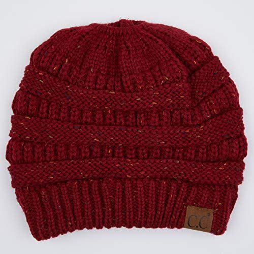 10) Ribbed Confetti Knit Beanie Tail Hat