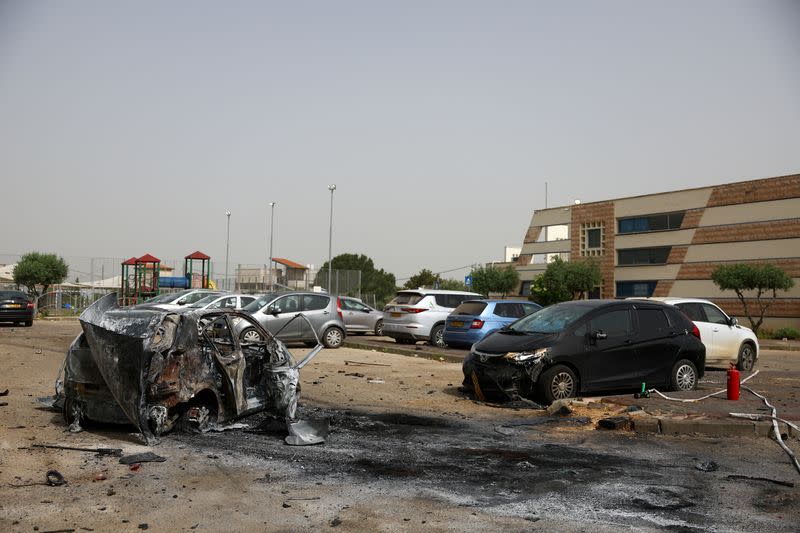 FILE PHOTO: Damaged community center in Arab al-Aramshe, amid ongoing cross-border hostilities between Hezbollah and Israel