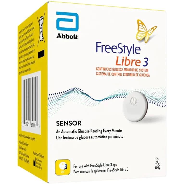 <p><a href="https://pharmacy.amazon.com/FREESTYLE-LIBRE-3-SENSOR-KIT/dp/B0BJ6Q2GLZ?tag=syn-yahoo-20&ascsubtag=%5Bartid%7C10055.g.60334719%5Bsrc%7Cyahoo-us" rel="nofollow noopener" target="_blank" data-ylk="slk:Shop Now;elm:context_link;itc:0;sec:content-canvas" class="link rapid-noclick-resp">Shop Now</a></p><p>Libre 3</p><p>amazon.com</p>