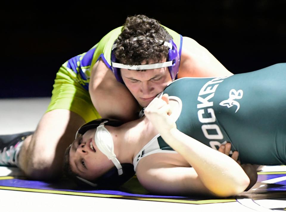 Waynesboro's Titus Mong, top, took a fourth-place finish for the Indians after posting a 2-2 record in the District 3 Class 3A Section IV tournament.