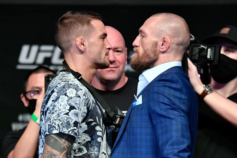 <p>Dustin Poirier and Conor McGregor were due to fight again at UFC 264</p> (Zuffa LLC via Getty Images)