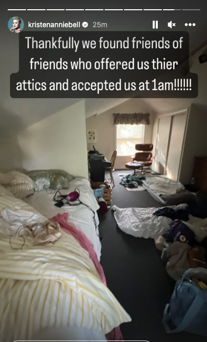 Kristen Bell and family in a friend's attic (Instagram story/Kristen Bell)