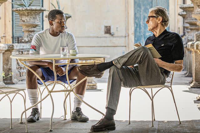 <p>Alfredo Falvo/Netflix</p> Micheal Ward (L) and Bill Nighy (R) in Netflix's <em>The Beautiful Game</em>