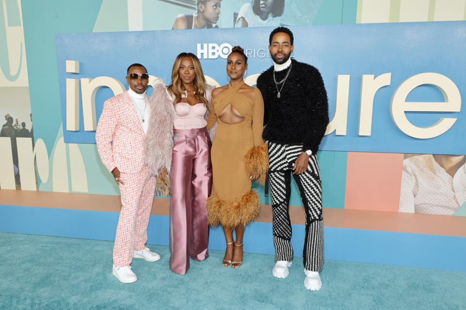 (L-R) Prentice Penny, Yvonne Orji, Issa Rae, and Jay Ellis 