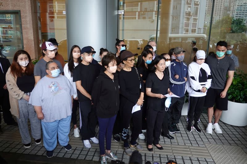 Family members of Macau gambling king Stanley Ho speak to the media, in Hong Kong