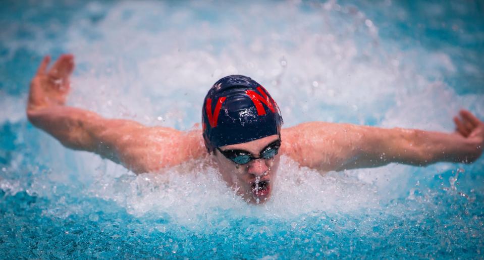 Newton/Lenape Valley's Matt Freund competes in the 200 Medley Relay during a meet against Kittatinny Tuesday, January 21, 2020, at Kittatinny Regional High School in Hampton.