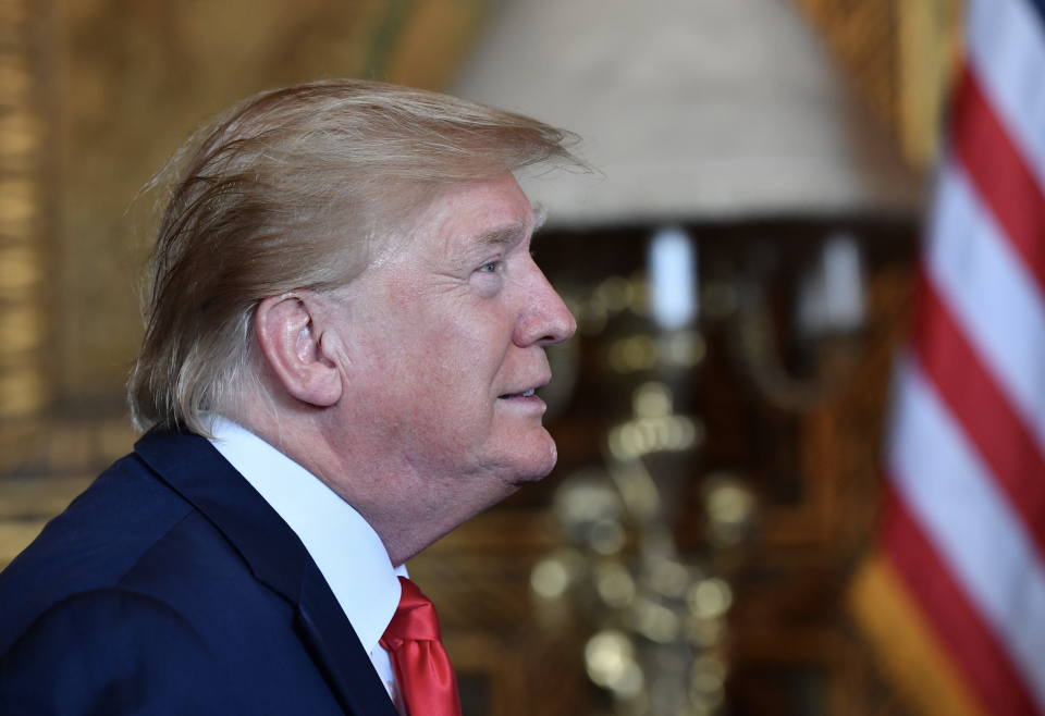 US President Donald Trump makes a video call to the troops stationed worldwide at the Mar-a-Lago estate in Palm Beach Florida, on December 24, 2019. (Photo: NICHOLAS KAMM/AFP via Getty Images)