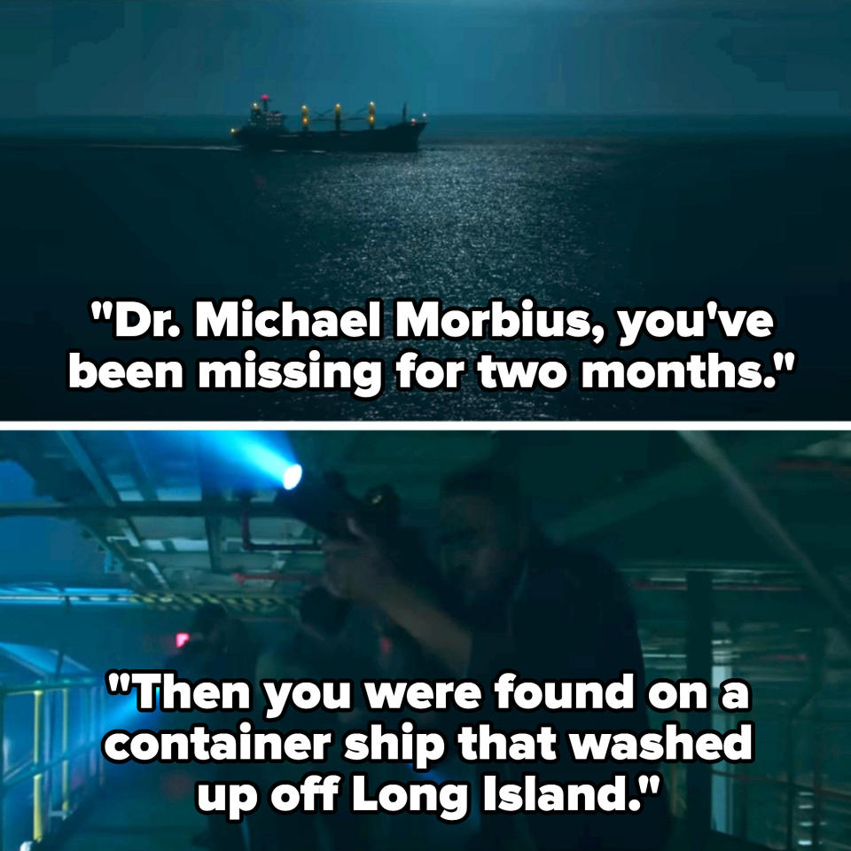 "Then you were found on a container ship that washed up off Long Island."