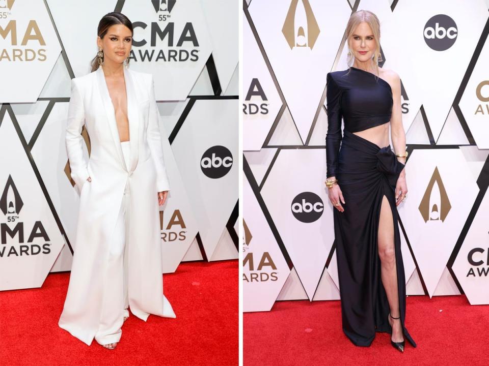 A side-by-side of Maren Morris and Nicole Kidman at the CMA Awards.