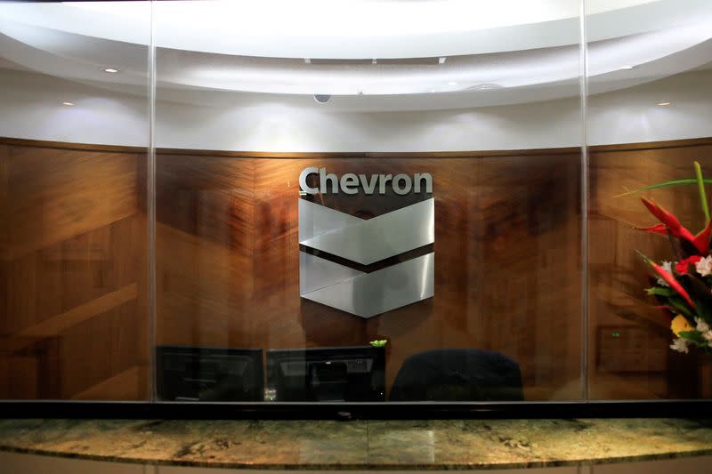 FILE PHOTO: The logo of Chevron is seen at the company's office in Caracas