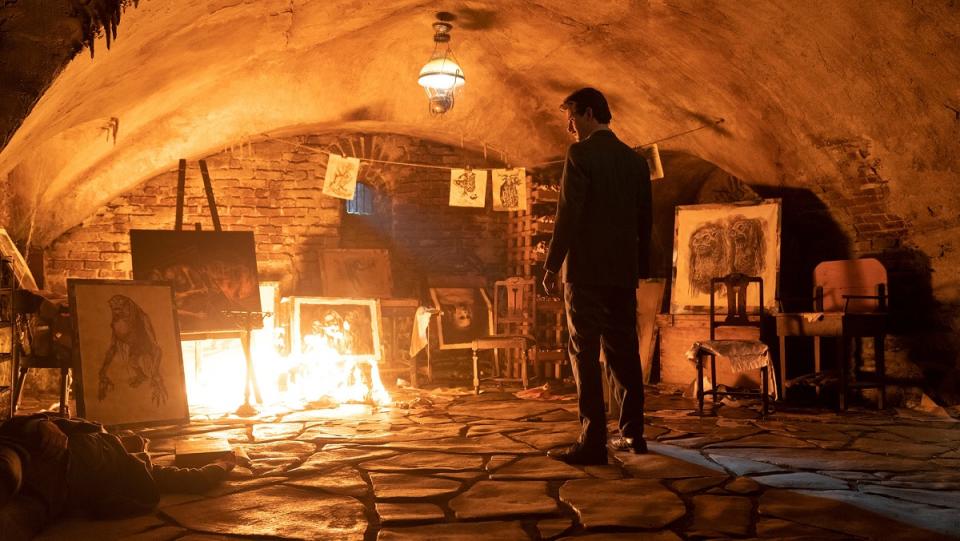 Ben Barnes sets fire to terrifyingly realistic paintings in Cabinet of Curiosities episode "Pickman's Model."