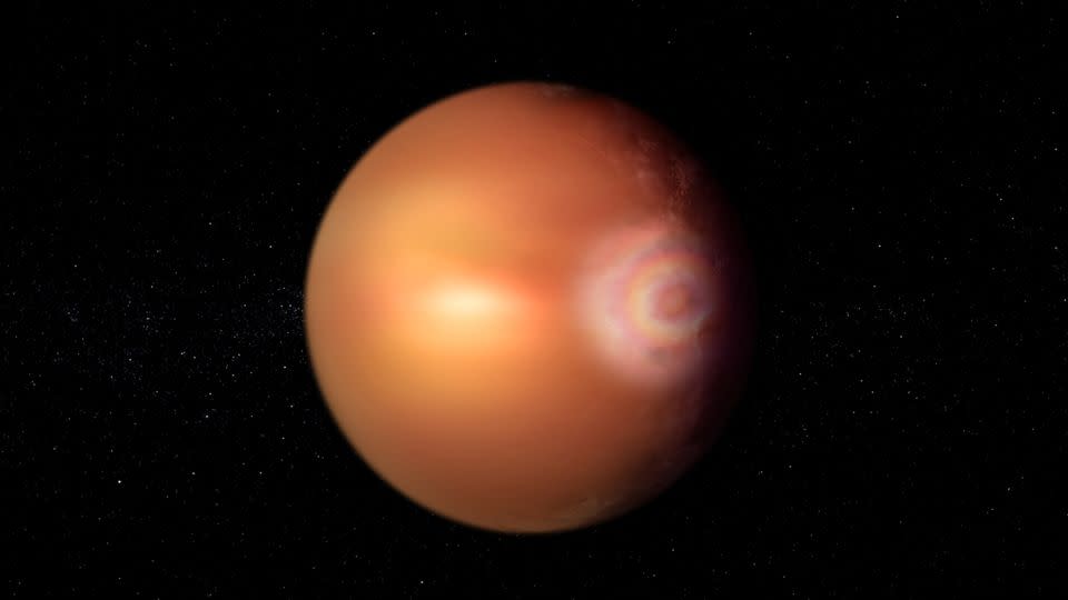 Die Illustration eines Künstlers zeigt ein konzentrisches regenbogenähnliches Phänomen namens Glory-Effekt, das in der Atmosphäre des Exoplaneten WASP-76b entdeckt wurde.  -ESA