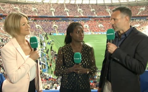 Ryan Giggs and Eni Aluko with Jacqui Oatley - Credit: ITV