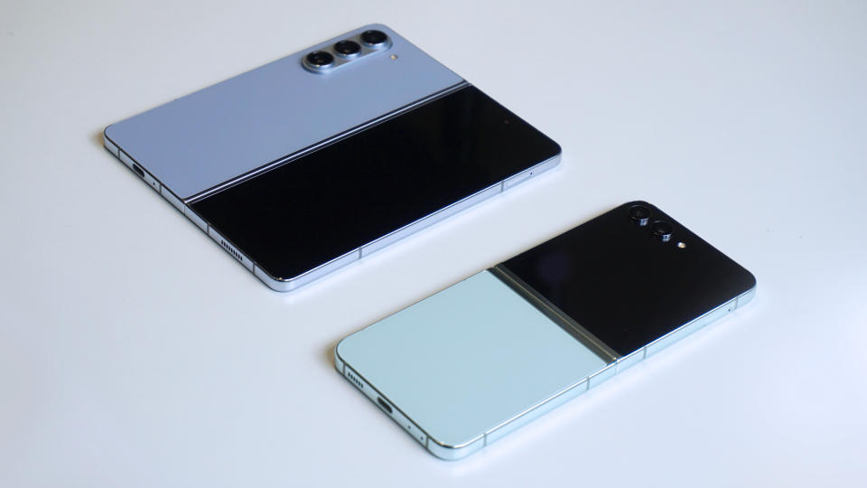 Samsung Galaxy Z Fold 5 vs Samsung Galaxy Z Flip 5 back angled open