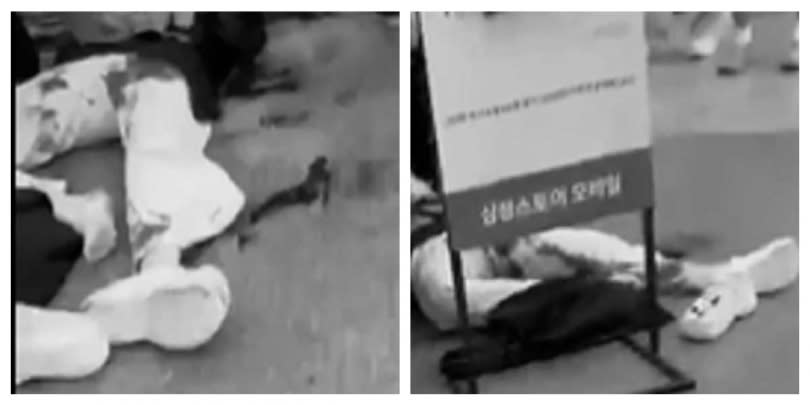 南韓位在盆唐線上的京畿道書峴站3日傍晚發生砍人案，網路也盛傳傷者畫面。（圖／翻攝自推特）