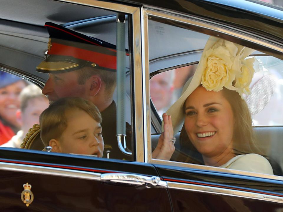 Kate Middleton, Prince George, and Prince William attend Meghan Markle and Prince Harry's wedding at St George's Chapel, Windsor Castle, in Windsor, on May 19, 2018.