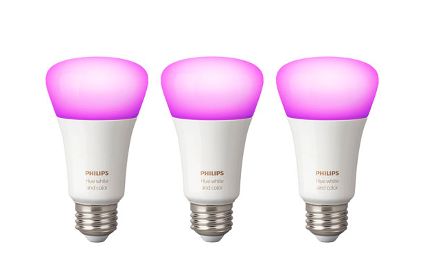 Philips Hue A19 Smart Bluetooth LED Light Bulbs - 3 Pack. Image via Best Buy Canada.