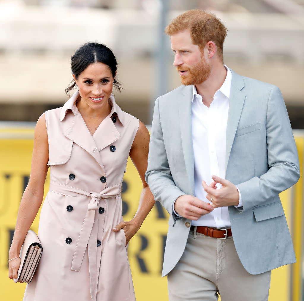 M<span class="caas-xray-inline-tooltip"><span class="caas-xray-inline caas-xray-entity caas-xray-pill rapid-nonanchor-lt" data-entity-id="Meghan,_Duchess_of_Sussex" data-ylk="cid:Meghan,_Duchess_of_Sussex;pos:1;elmt:wiki;sec:pill-inline-entity;elm:pill-inline-text;itc:1;cat:Royalty;" tabindex="0" aria-haspopup="dialog"><a href="https://search.yahoo.com/search?p=Meghan,%20Duchess%20of%20Sussex" data-i13n="cid:Meghan,_Duchess_of_Sussex;pos:1;elmt:wiki;sec:pill-inline-entity;elm:pill-inline-text;itc:1;cat:Royalty;" tabindex="-1" data-ylk="slk:eghan,;cid:Meghan,_Duchess_of_Sussex;pos:1;elmt:wiki;sec:pill-inline-entity;elm:pill-inline-text;itc:1;cat:Royalty;" class="link ">eghan,</a></span></span> Duchess of Sussex, and Prince Harry, Duke of Sussex, in London. (Photo: Max Mumby/Indigo/Getty Images)