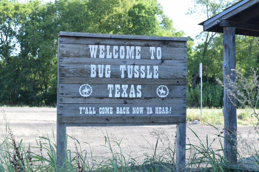 Welcome to Bug Tussle Texas sign (south of Honey Grove, TX). (Photo by: HUM Images/Universal Images Group via Getty Images)