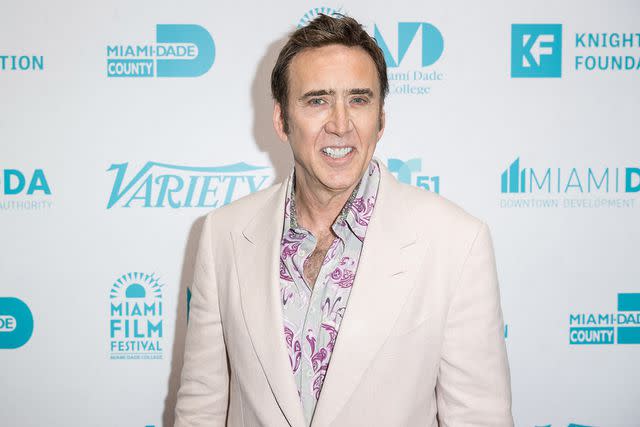 <p>Jason Koerner/WireImage</p> Nicolas Cage at the 'Variety' Legends and Groundbreakers Award celebration on March 5, 2023, in Miami, Florida