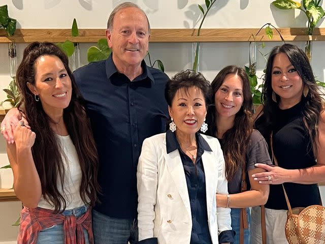 <p>Joanna Gaines/ Instagram</p> Joanna Gaines with her parents, Jerry and Nan Stevens, and her sisters Mikey and Teresa.