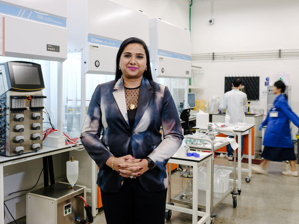 Sandhya Sriram, Group CEO ands Co-Founder of Shiok Meats, seen here in their R&D laboratory on Nov. 11.<span class="copyright">Mindy Tan for TIME</span>