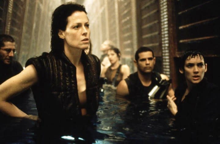 Ripley and her troops stand in water in Alien Resurrection.