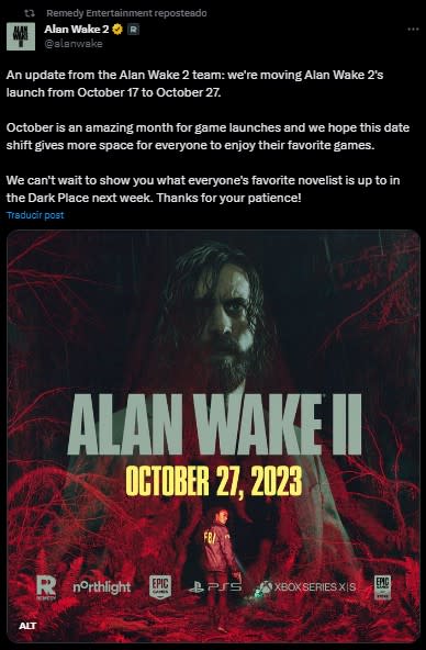 Alan Wake 2 se retrasará unos cuantos días