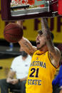 Arizona State forward Chris Osten (21) dunks against Houston Baptist during the first half of an NCAA college basketball game, Sunday, Nov. 29, 2020, in Tempe, Ariz. (AP Photo/Rick Scuteri)