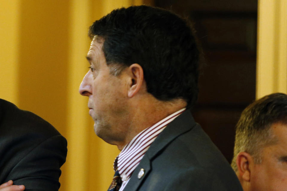 FILE - Del. Dave LaRock, R-Loudon, during a House session at the Capitol on Jan. 16. 2019, in Richmond, Va. (AP Photo/Steve Helber, File)