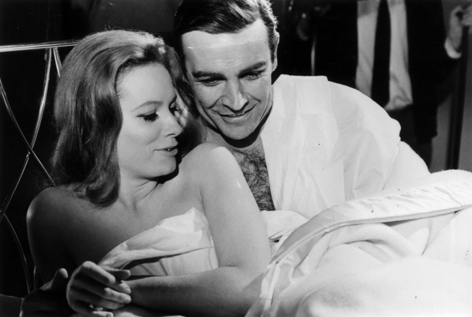 8th March 1965:  Sean Connery and Luciana Paluzzi in a scene from a James Bond film, 'Thunderball'.  (Photo by MacGregor/Express/Getty Images)