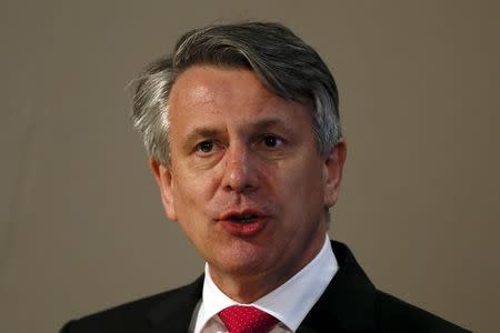 Ben van Beurden, chief executive officer of Royal Dutch Shell, speaks during a news conference at the London Stock Exchange, April 8, 2015. REUTERS/Stefan Wermuth