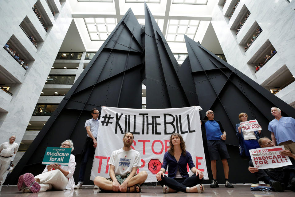 <p>Healthcare activists protest to stop the Republican health care bill at Hart Senate Office Building on Capitol Hill in Washington, July 17, 2017. (Photo: Yuri Gripas/Reuters) </p>