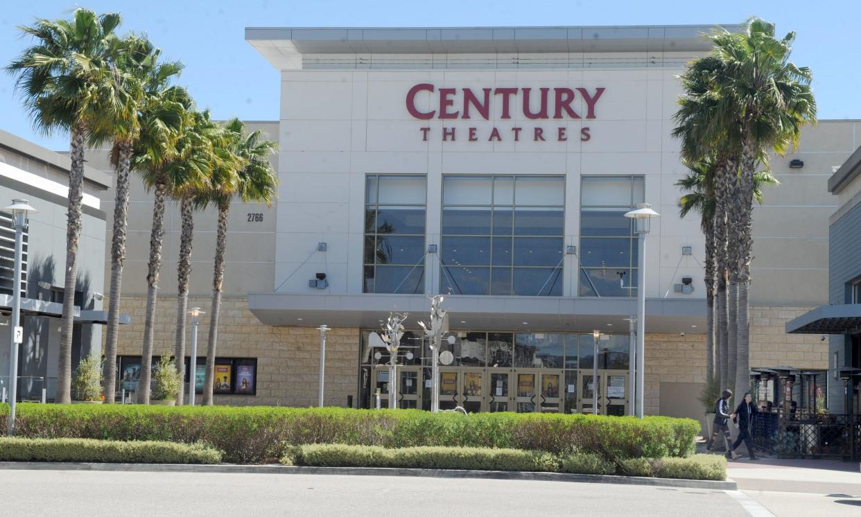 The Cinemark Century Riverpark movie theater at The Collection in north Oxnard in 2020. Police responded to a gunshot victim near a parking structure behind the theater Friday night.