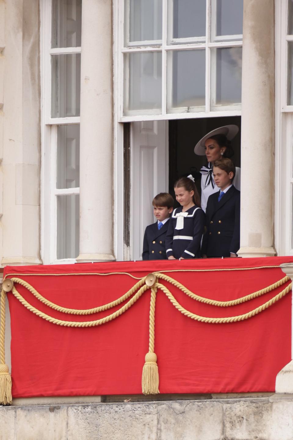 Kate watched the ceremony with her three children from a window at Horse Guards Parade (Sgt Donald C Todd/UK MOD Crown copyright/PA Wire)