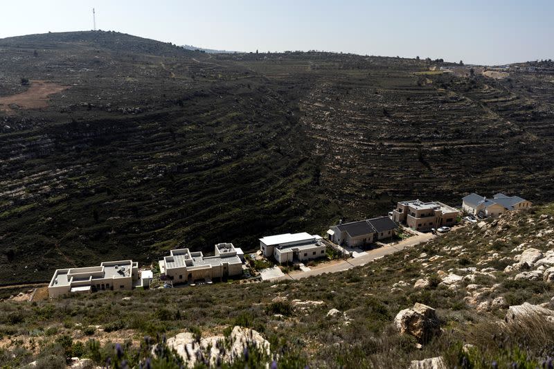 A view shows mobile homes in the Jewish settlement of Givat Harel in the Israeli-occupied West Bank