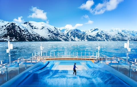 A woman on FlowRider in Alaska