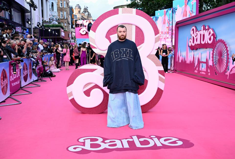 Sam Smith at the "Barbie" European premiere at Cineworld Leicester Square on July 12, 2023 in London, England.