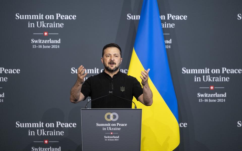 Volodymyr Zelensky of Ukraine speaks during the Ukrainian closing press conference