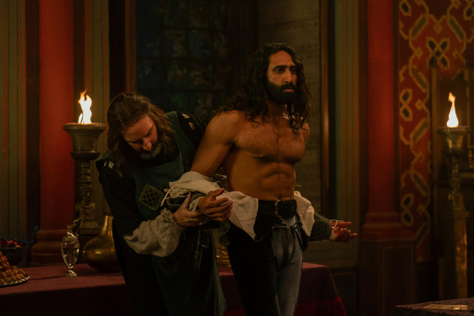 (L to R) Tony Hale as Sirisco and Amar Chadha-Patel as Dioneo in Episode 103 of The Decameron (Giulia Parmigiani/Netflix)
