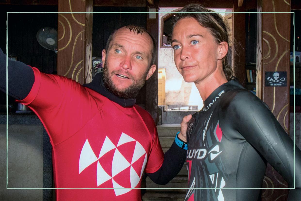  Stephen Keenan (left) and Alessia Zecchini (right) wearing wetsuits 