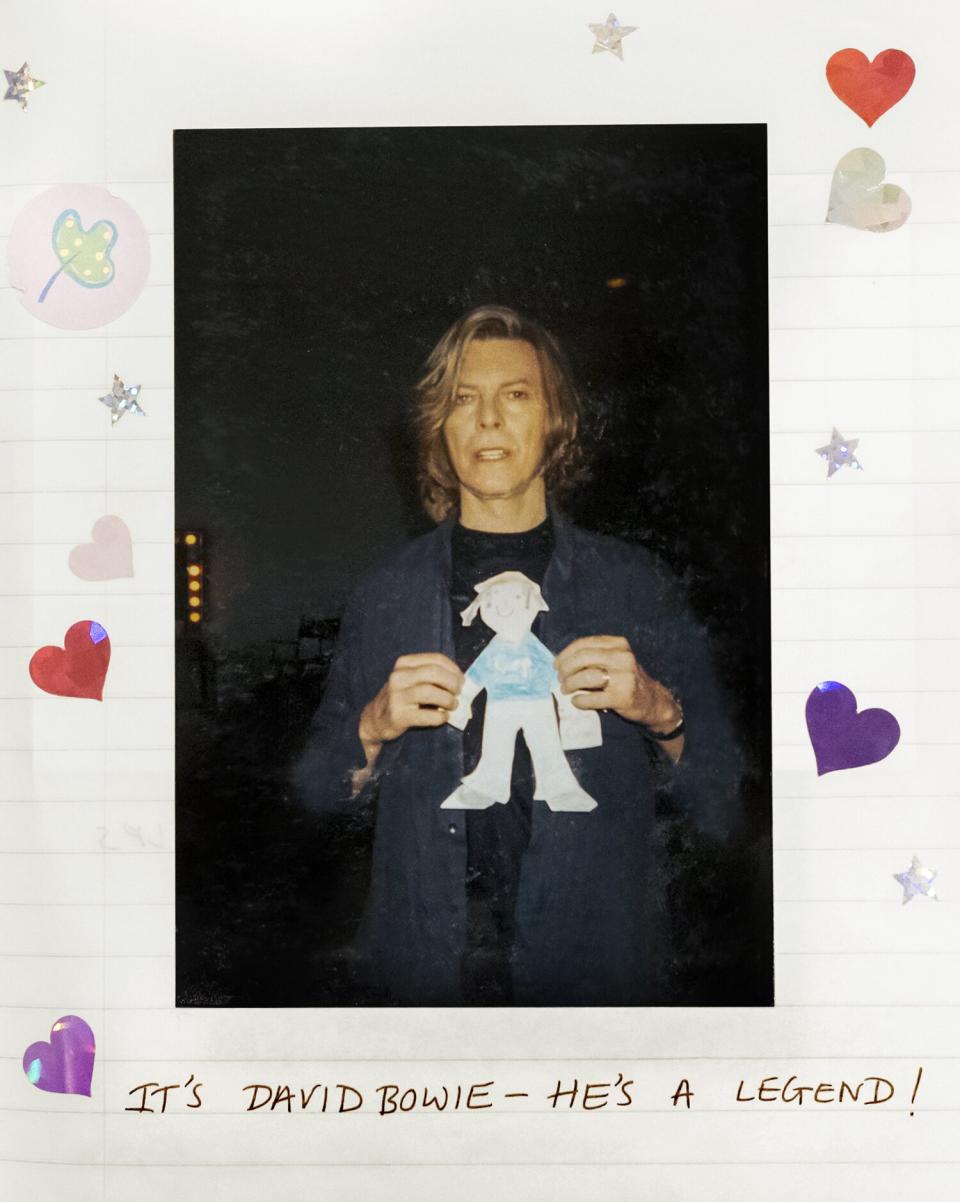 Pages from the Flat Stanley book that Jake Chessum photographed in 2000 for then third grader Amanda Crommett- found by Amanda in 2022. The two were connected via social media. Featured here, David Bowie