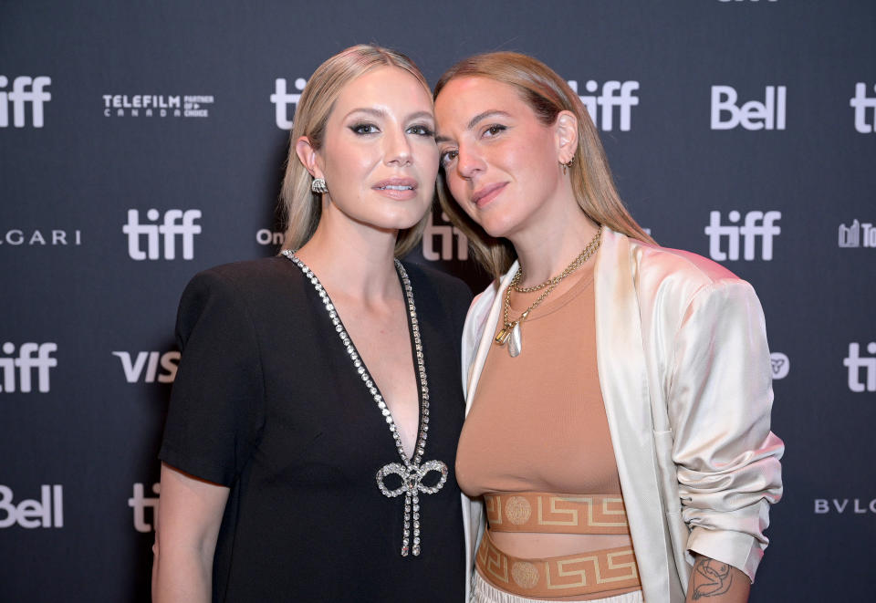 TORONTO, ONTARIO - SEPTEMBER 14: (L-R) Magalie Lépine Blondeau and Monia Chokri attend 