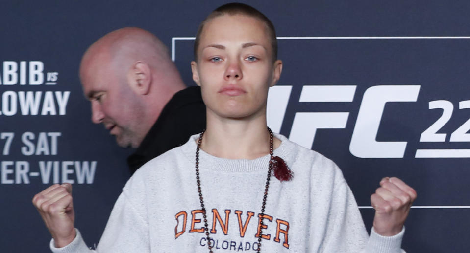 UFC women’s strawweight champion Rose Namajunas poses during UFC 223’s media day on Thursday, April 5, 2018. (AP Photo)