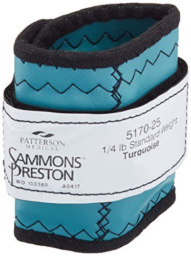 10) Sammons Preston - 81842 Cuff Weight, 0.25 lb, Turquoise, Velcro Strap & D-Ring Closure, Grommet for Easy Hanging, Lead Free Steel Ankle & Wrist Weights, For Strength Building & Injury Rehab, Sold Individually