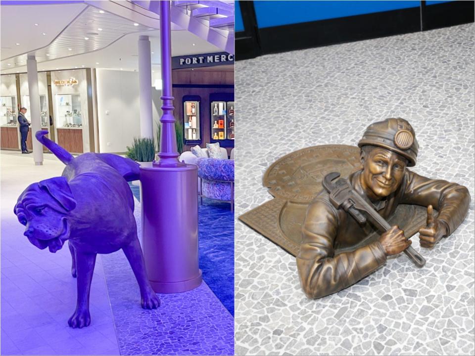 composite of two statues on Icon of the Seas